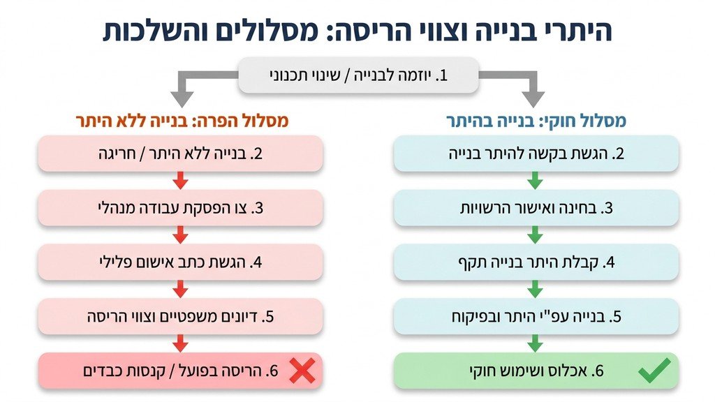 נוצר על ידי מודל בינה מלאכותית Gemini Pro מסמך משפטי המייצג צו הריסה לצד כלי עבודה של מהנדסים