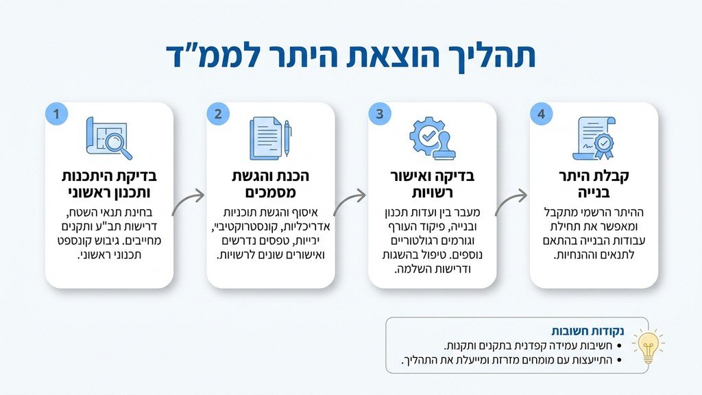 נוצר על ידי מודל בינה מלאכותית Gemini Pro שלבים בתהליך הוצאת היתר בנייה לממד