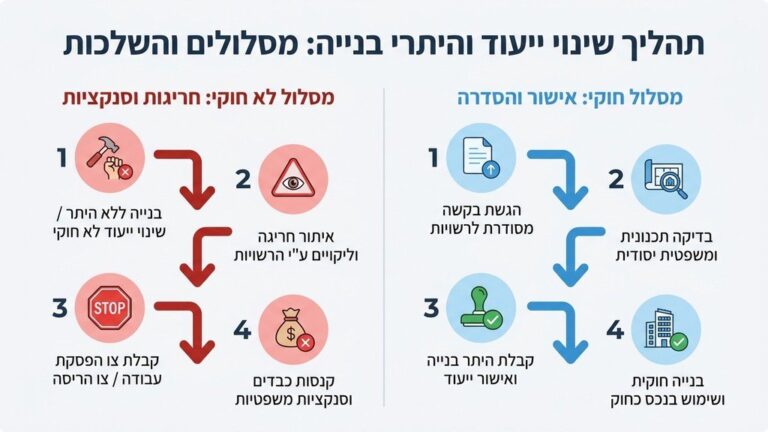 מסמכי רישוי ותוכניות אדריכליות על שולחן עבודה